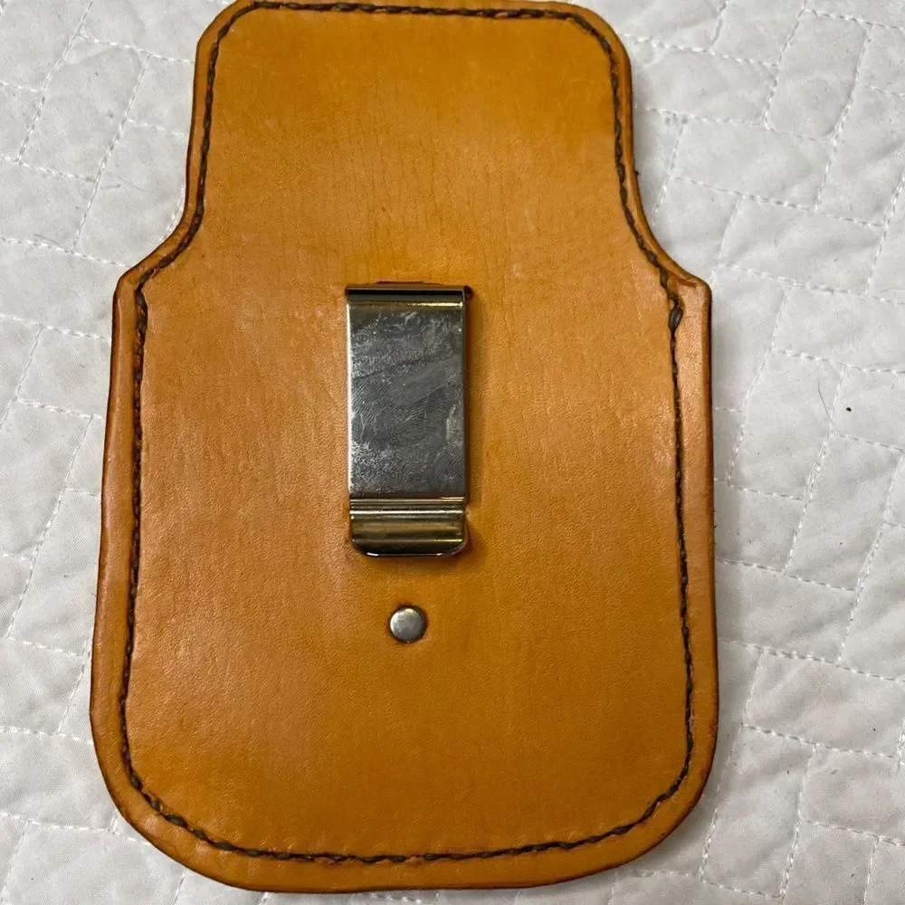 Handmade Custom Light Camel Leather Phone Holster w/ Silver Toned Clip - OS